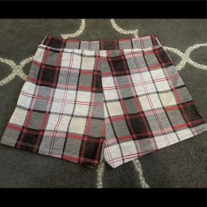 Red and grey plaid shorts